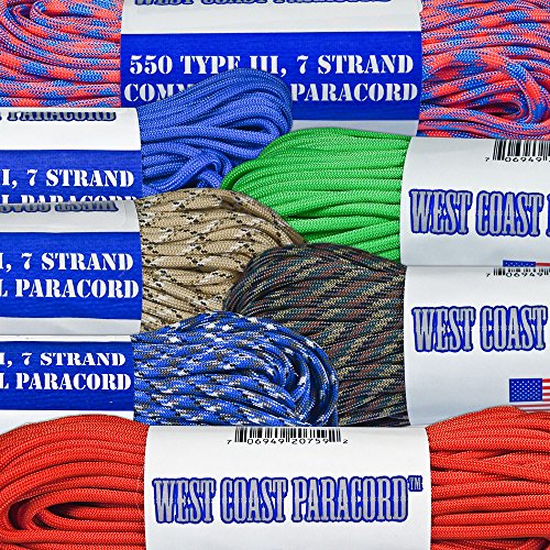 West Coast Paracord 7 Strand 550lb Tested 100 Ft 45 Different Colors